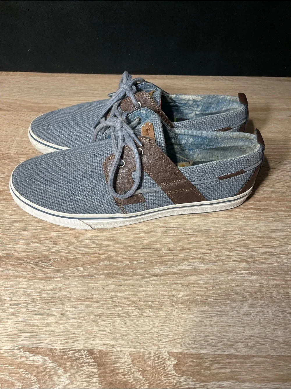 Tommy Bahama Men's Gray Canvas Boat Shoes with Brown Accents